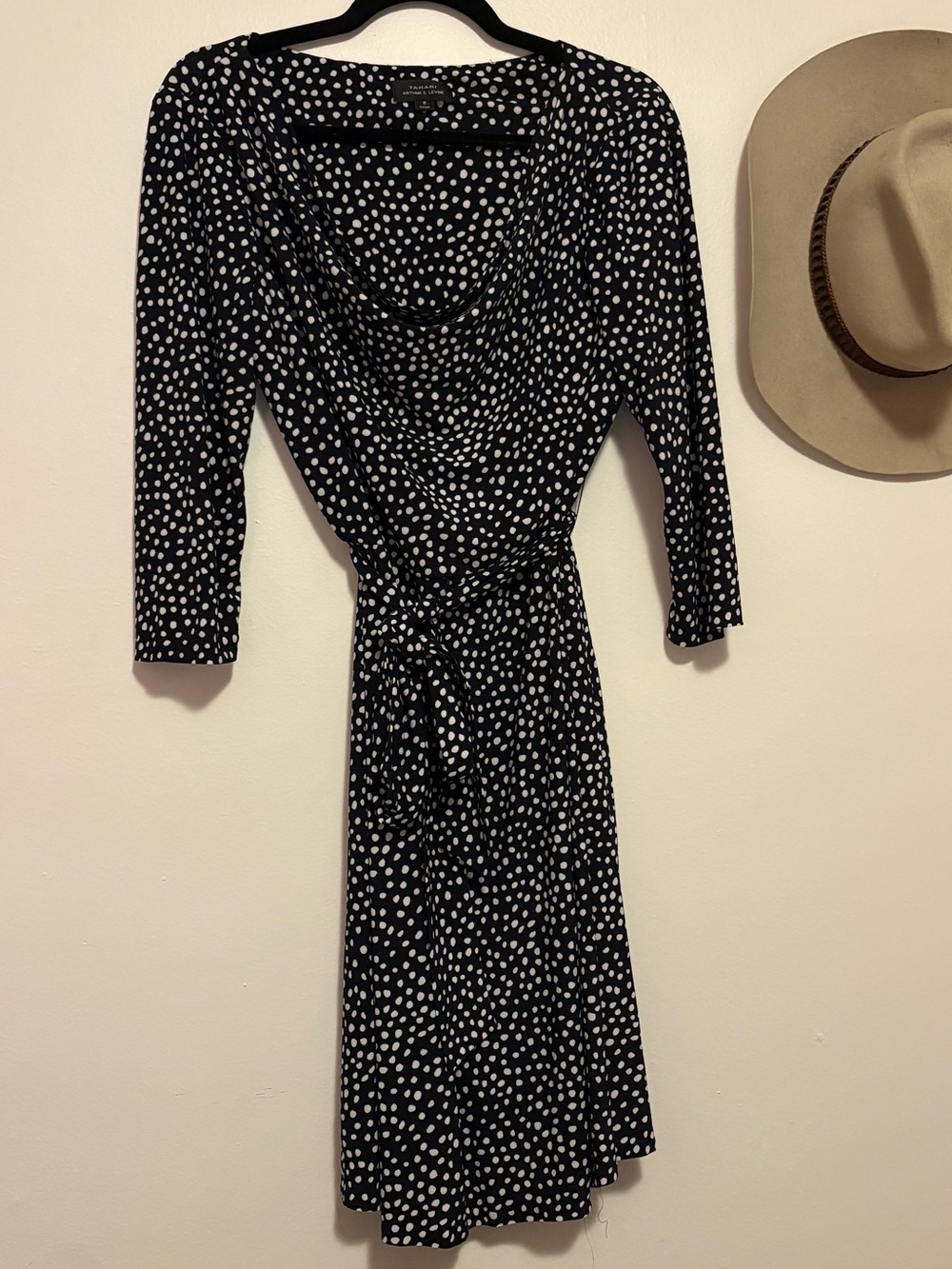 Tahari Polka Dot Faux Wrap Dress
